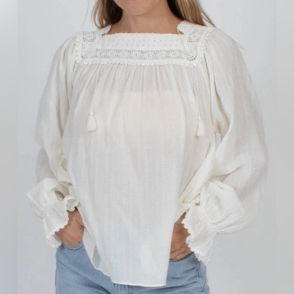 Margaret O'Leary Ivory Crochet & Gauze Boho 'Peasant Blouse Women's Size XS - Picture 1 of 14